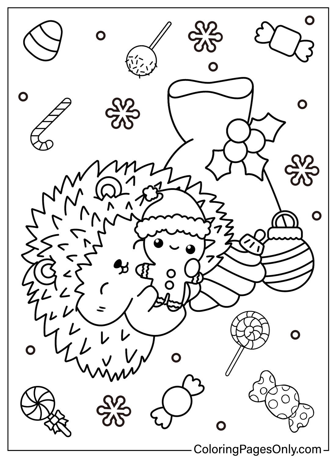 Páginas para colorir de ouriço de Natal de animais de Natal