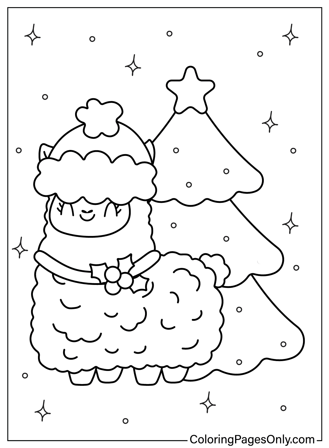Páginas para colorir de lhama de Natal de animais de Natal