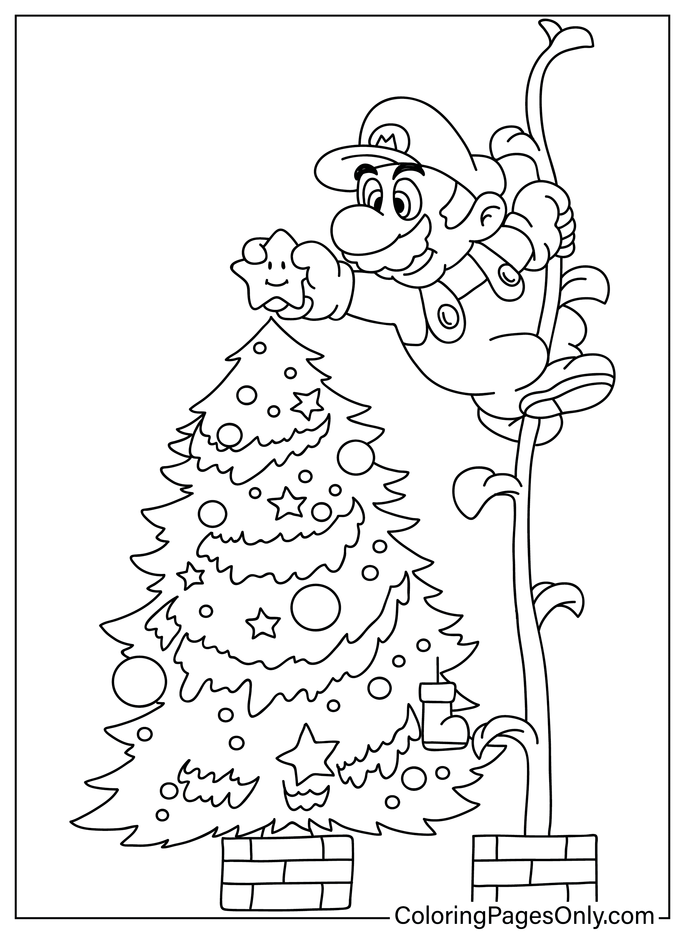 Página para colorir do Mario de Natal do desenho animado de Natal