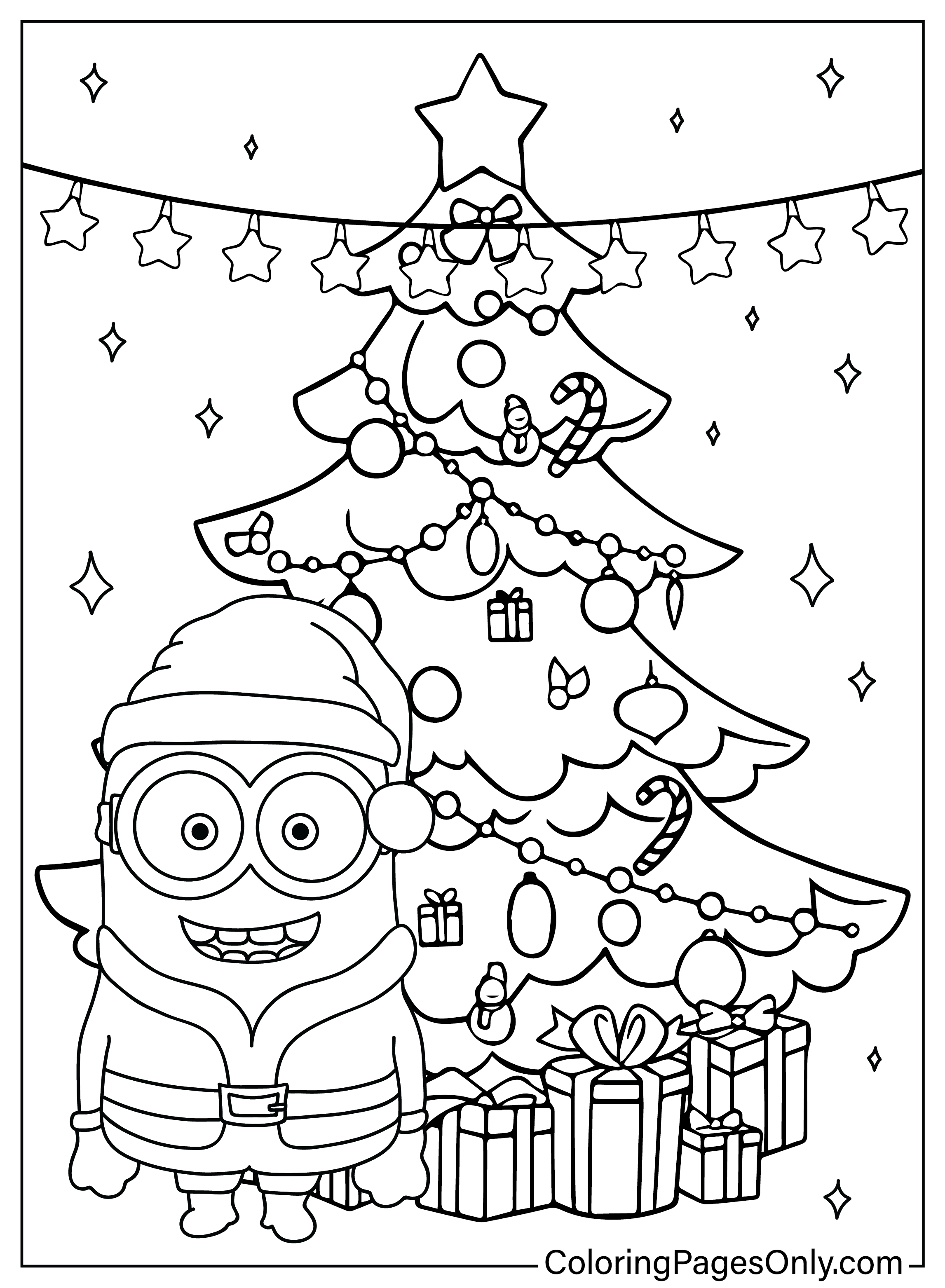 Página para colorir Minion de Natal do desenho animado de Natal