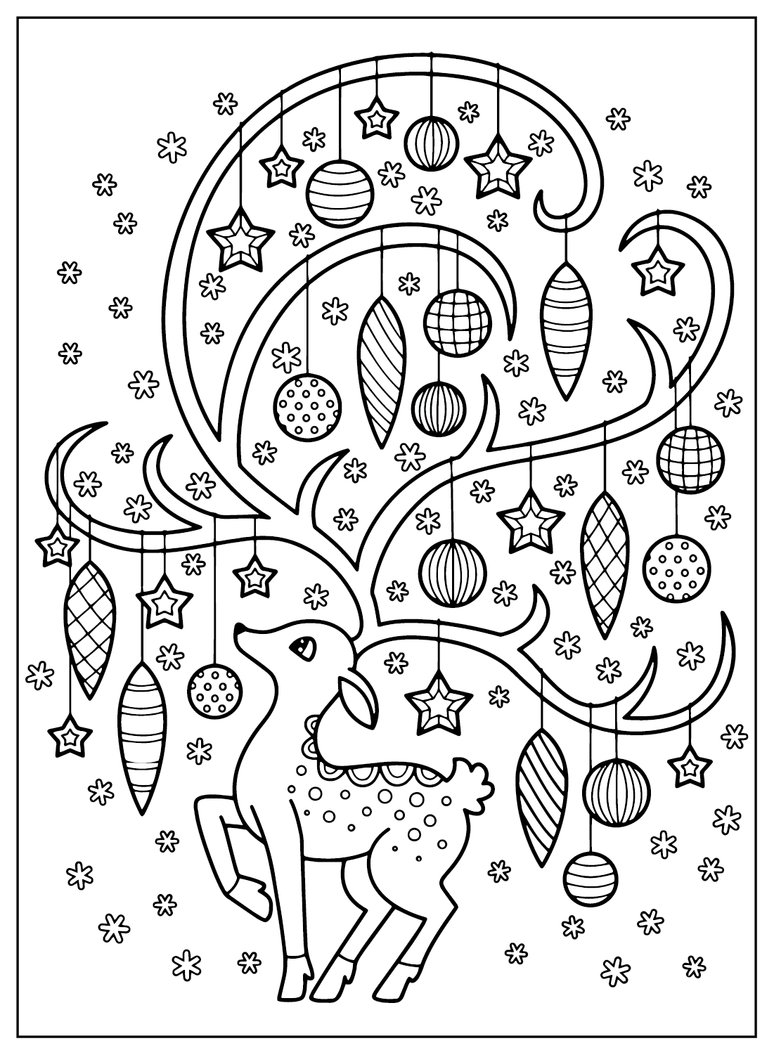 Página para colorir adulto de enfeites de Natal de enfeites de Natal