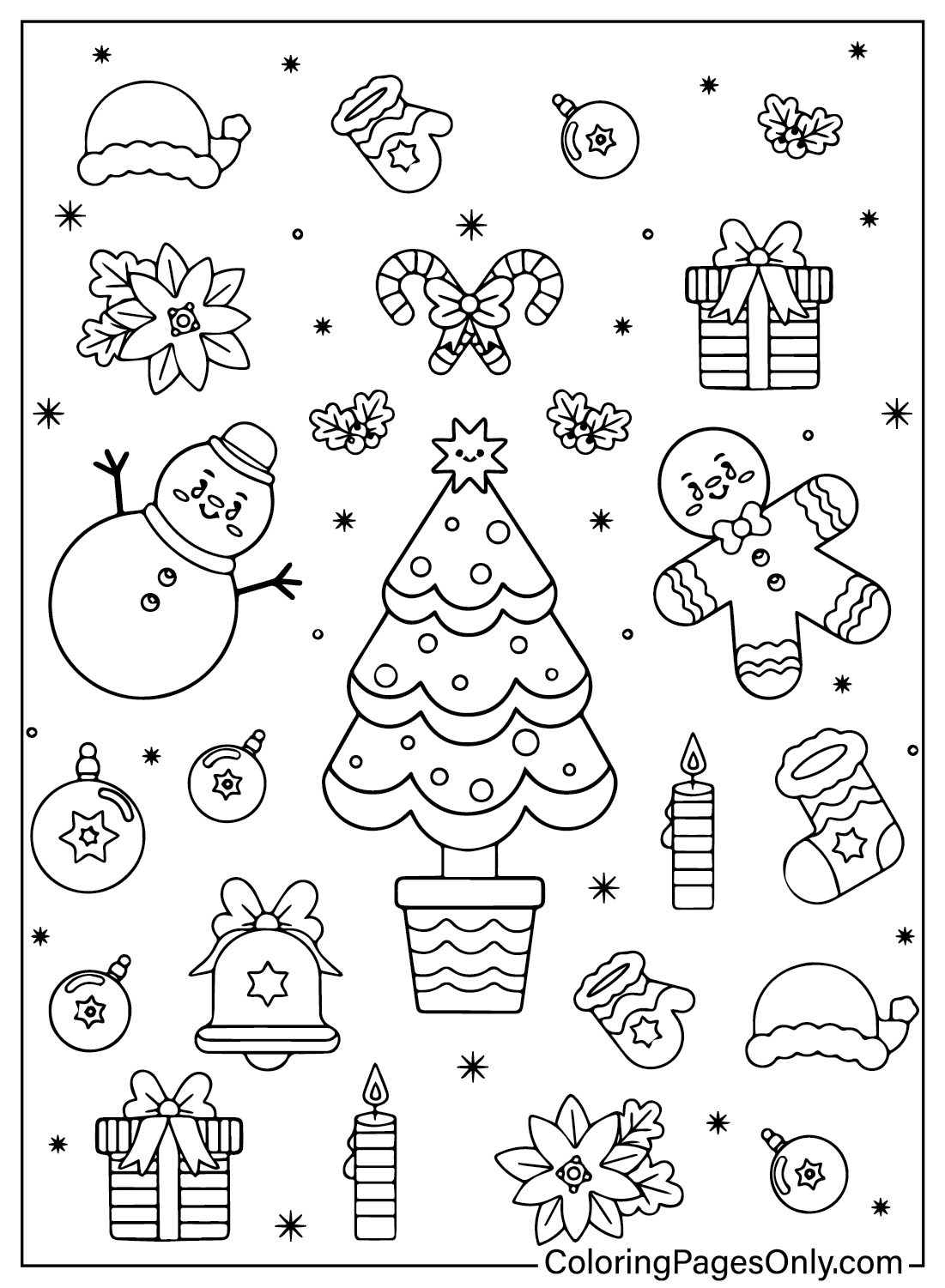 Feuille de coloriage de décorations de Noël de Noël 2024