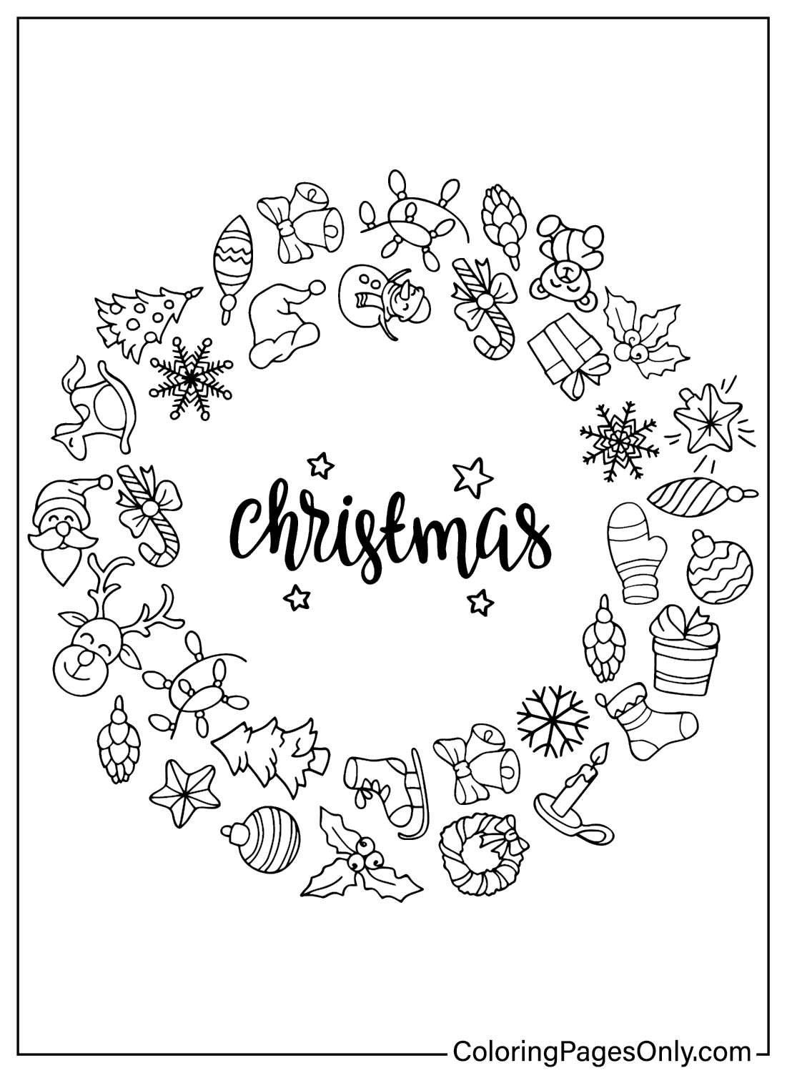 Christmas Ornaments Wreath Coloring Page