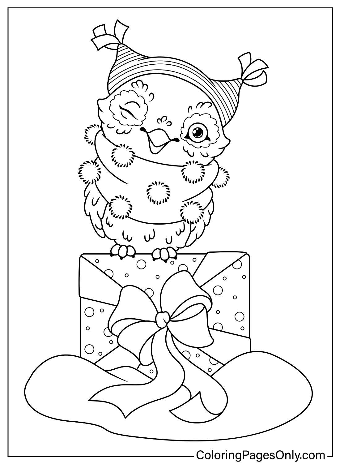 Página para colorear de búho navideño de animales navideños