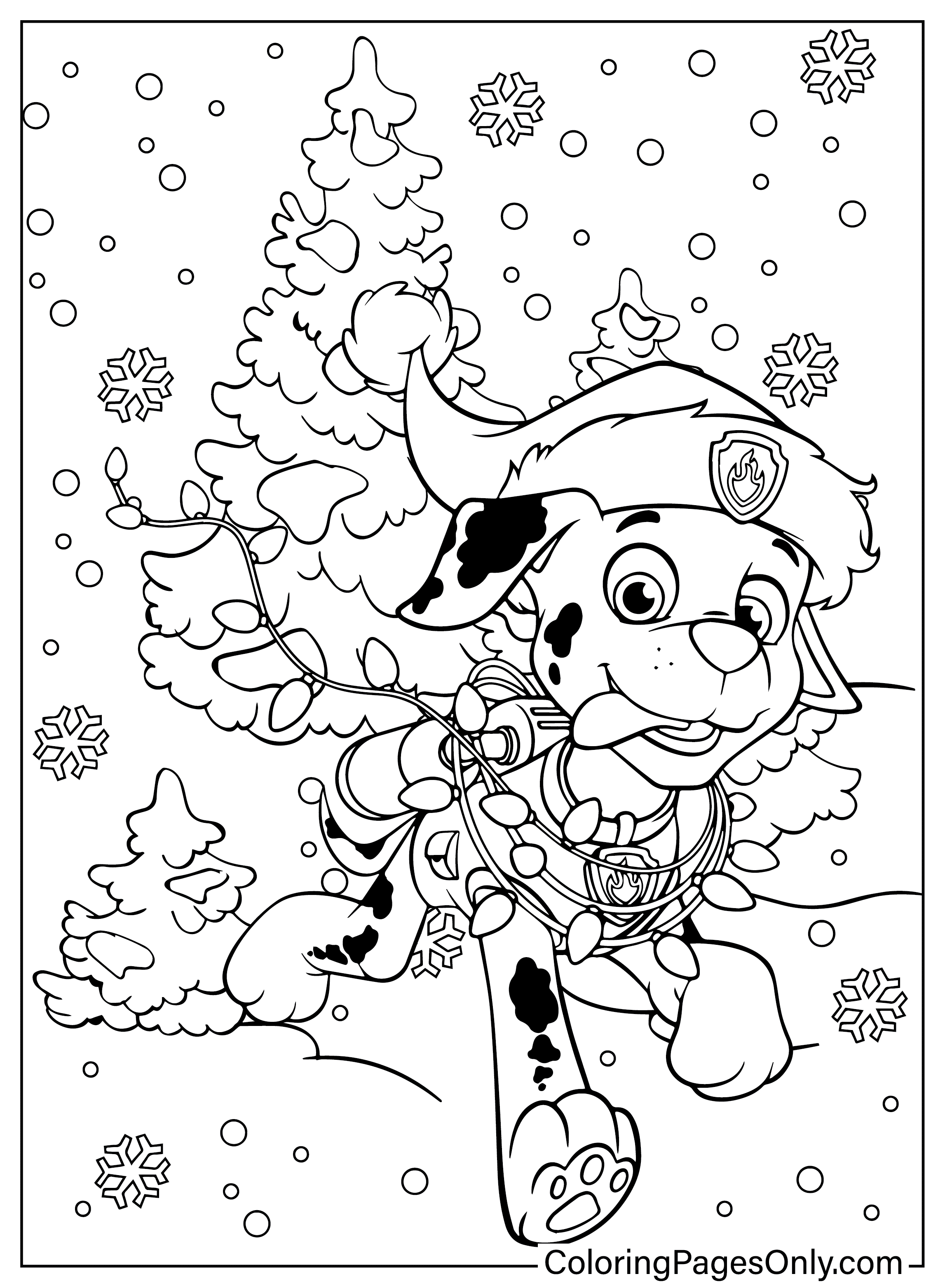 Página para colorir da Patrulha Canina de Natal do desenho animado de Natal