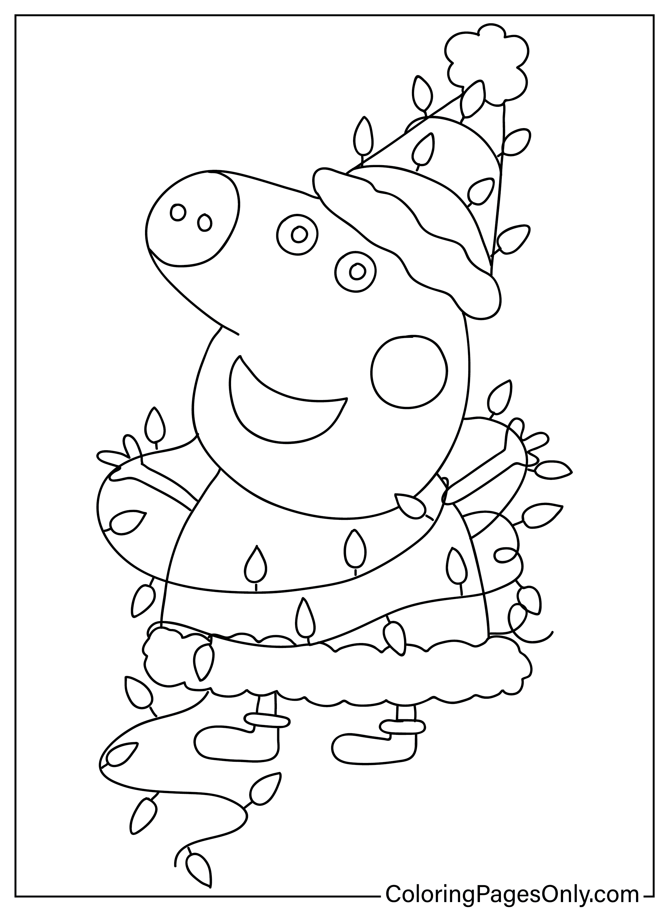 Página para colorir da Peppa Pig de Natal do desenho animado de Natal