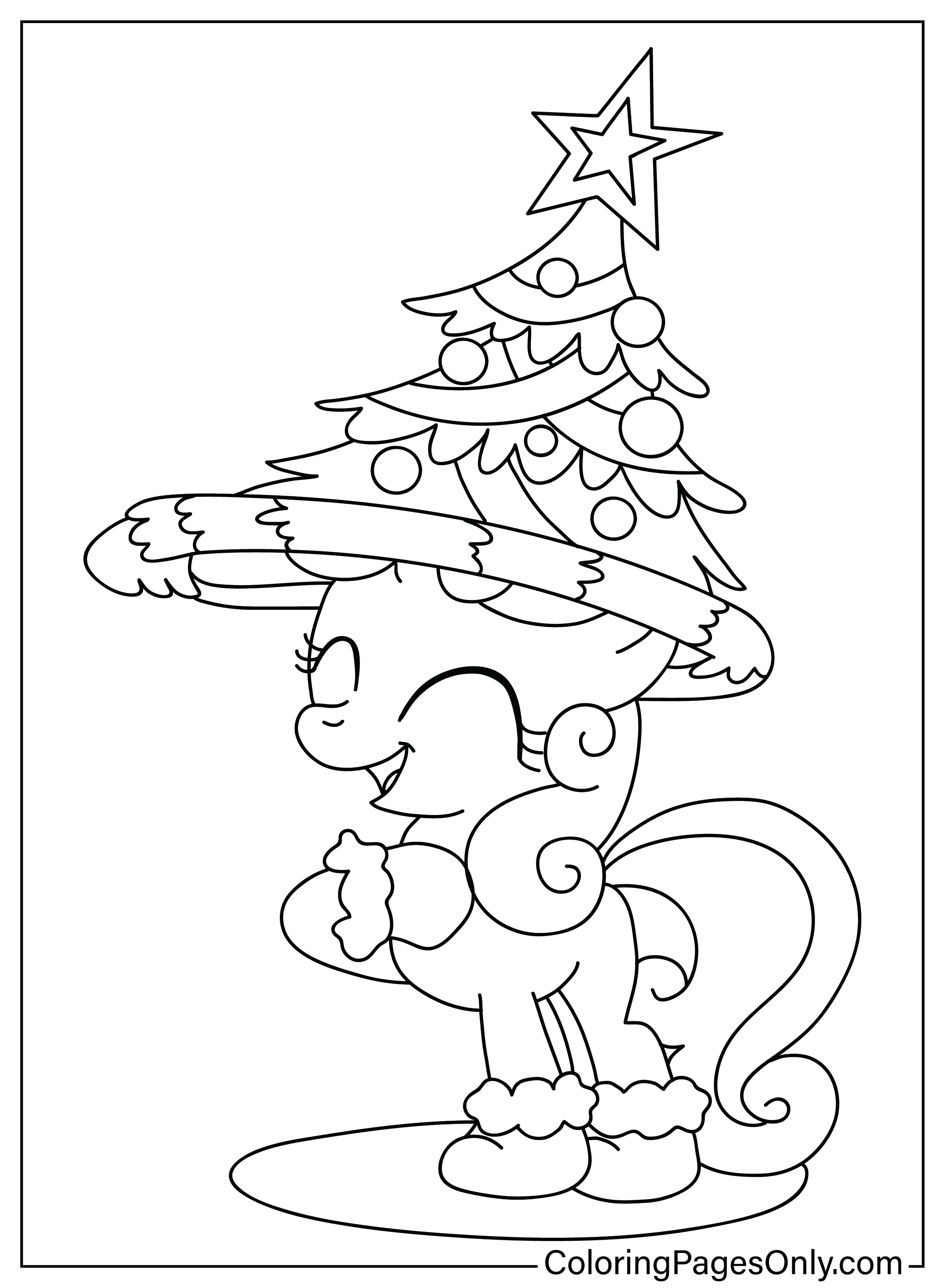 Página para colorir de Poni de Natal do desenho animado de Natal