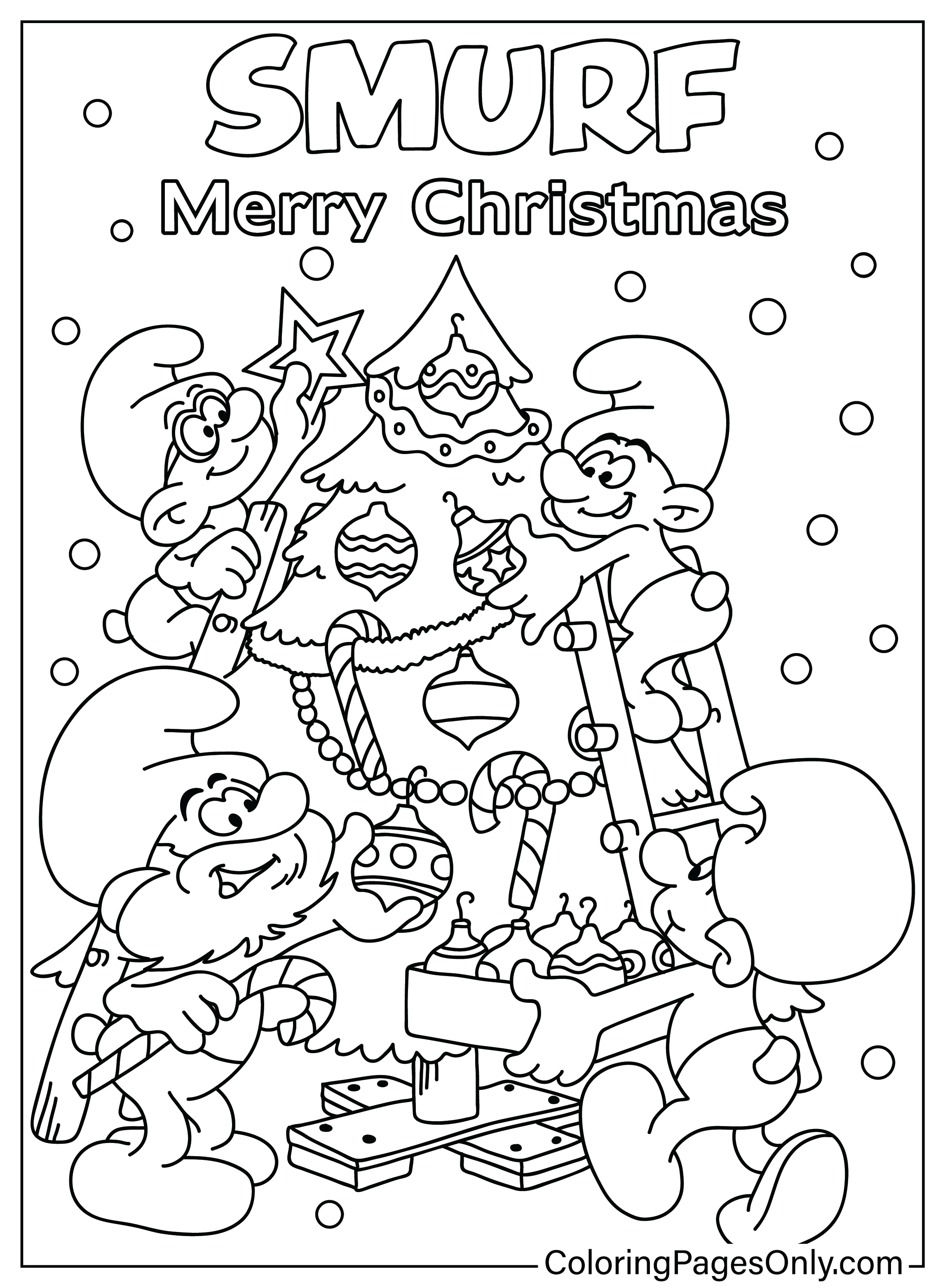 Christmas Smurfs Coloring Page from Christmas Cartoon