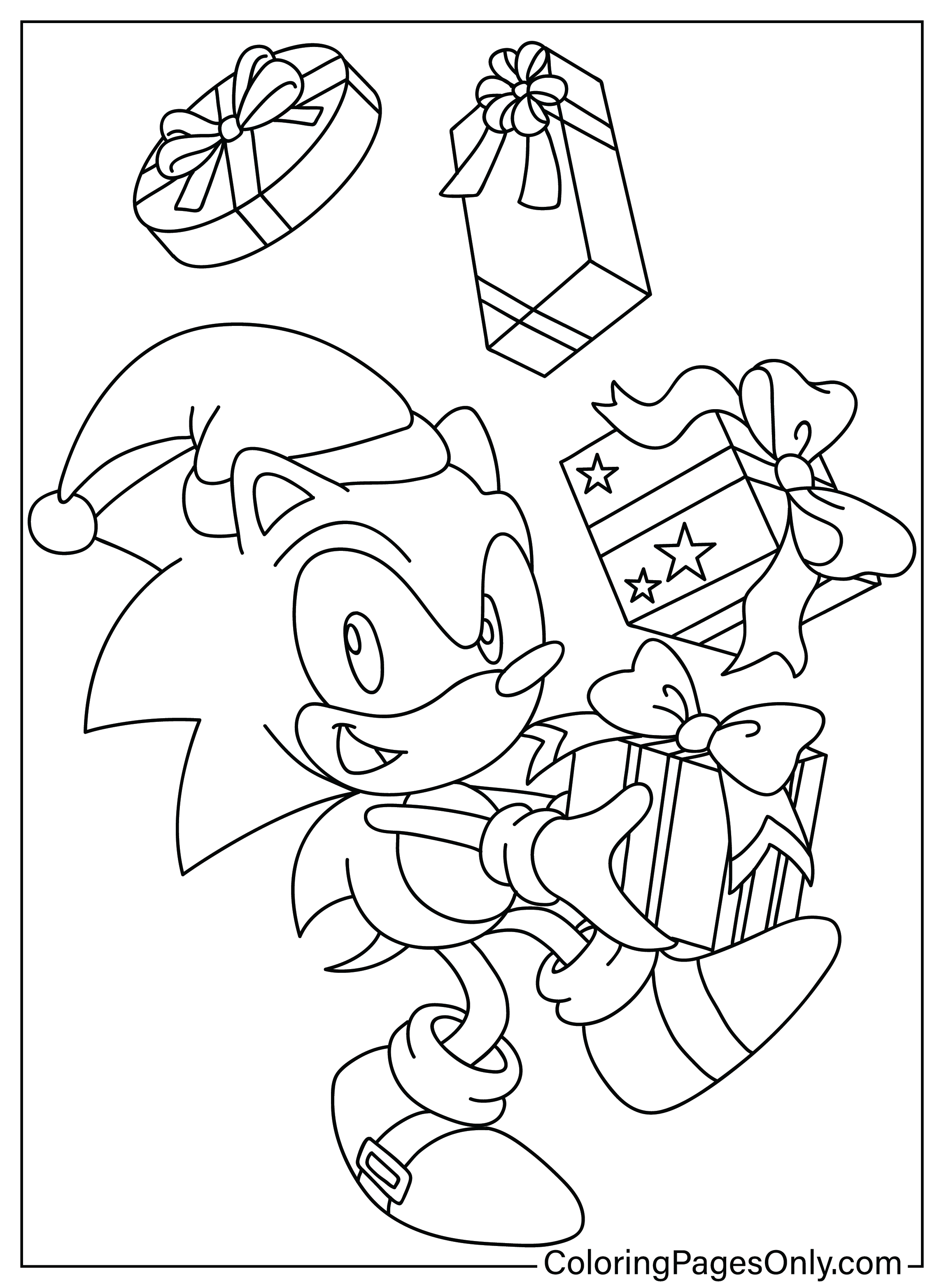 Página para colorir do Sonic de Natal do desenho animado de Natal