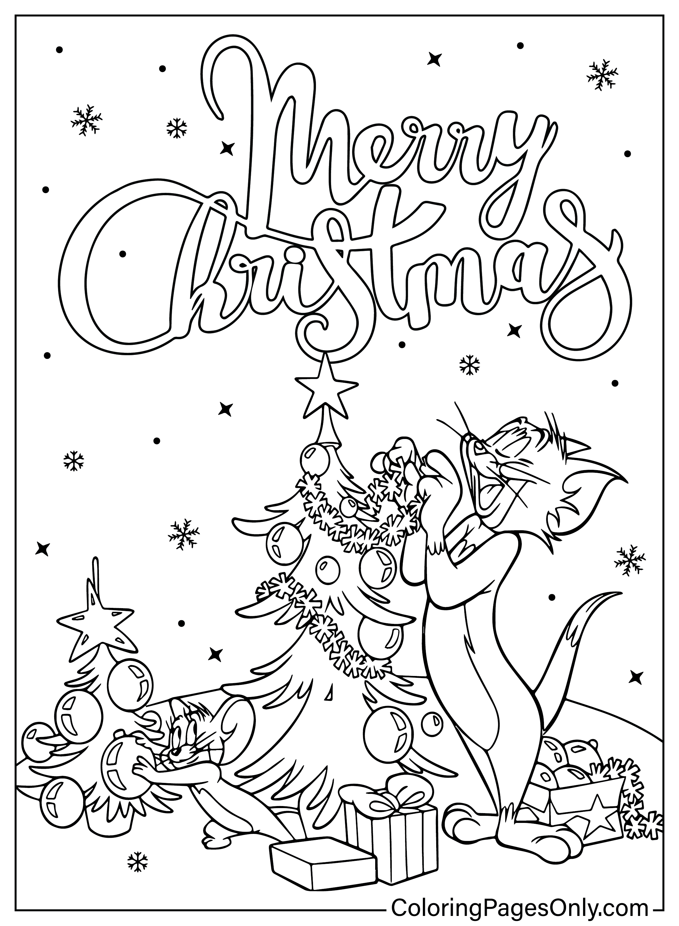 Página para colorir de Tom e Jerry de Natal do desenho animado de Natal
