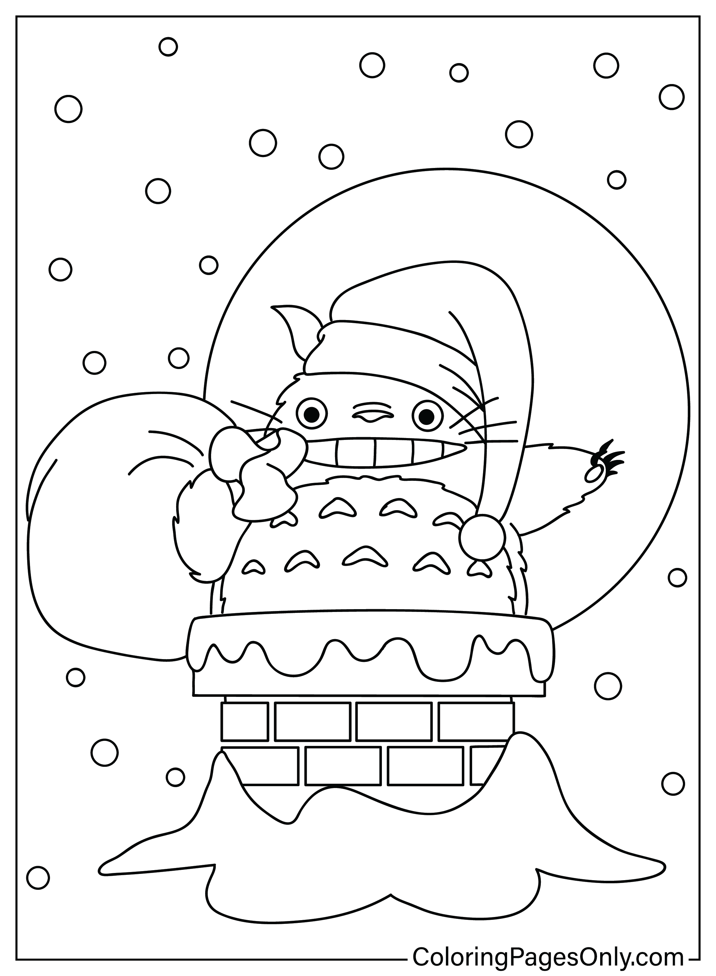 Página para colorir do Totoro de Natal do desenho animado de Natal
