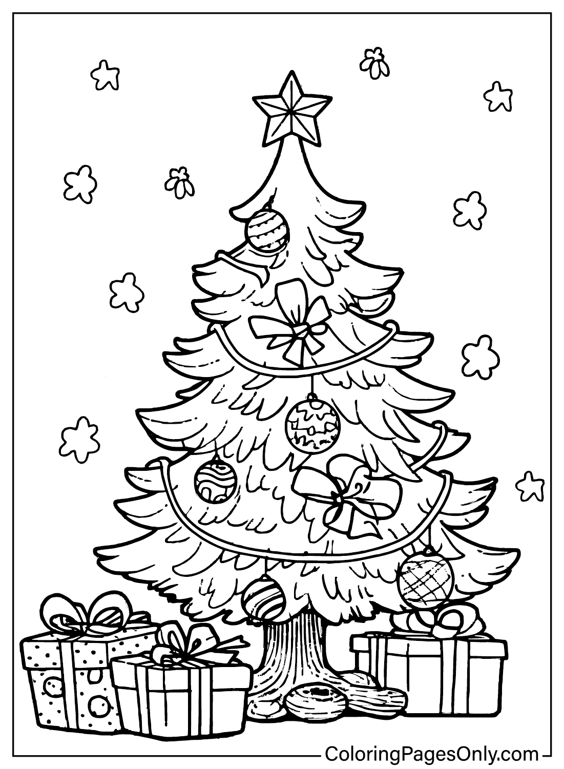 Páginas para colorir da árvore de Natal para imprimir na árvore de Natal