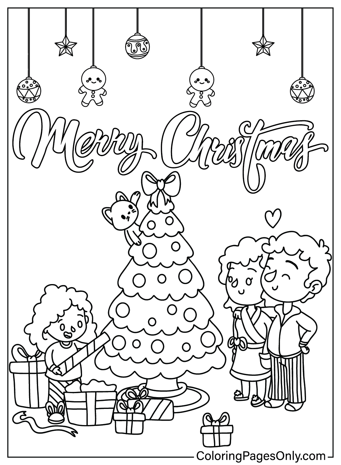Folha para colorir de árvore de Natal para crianças do Natal de 2024