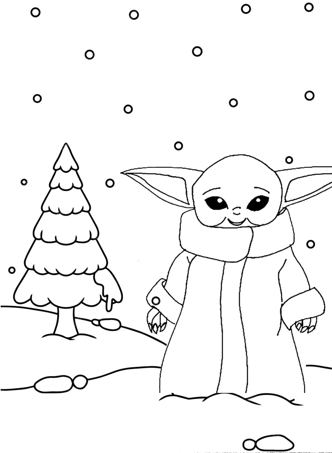 Hoja de colores del árbol de Navidad y Baby Yoda