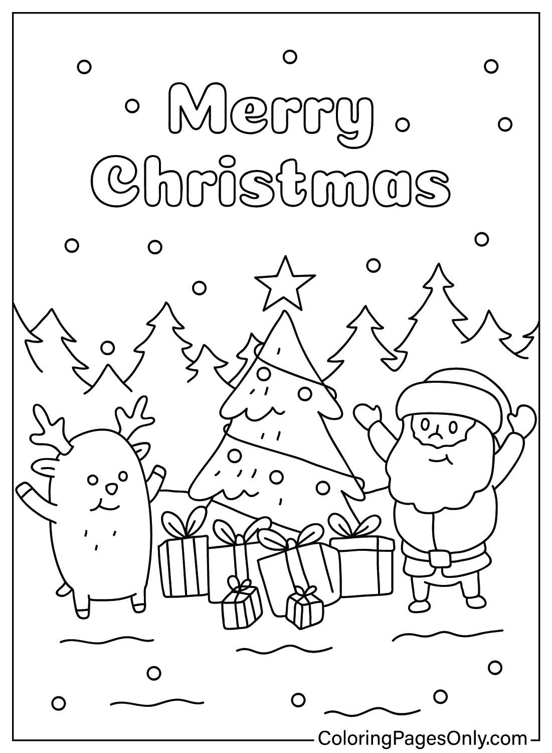 Christmas Tree and Santa Claus Coloring Page