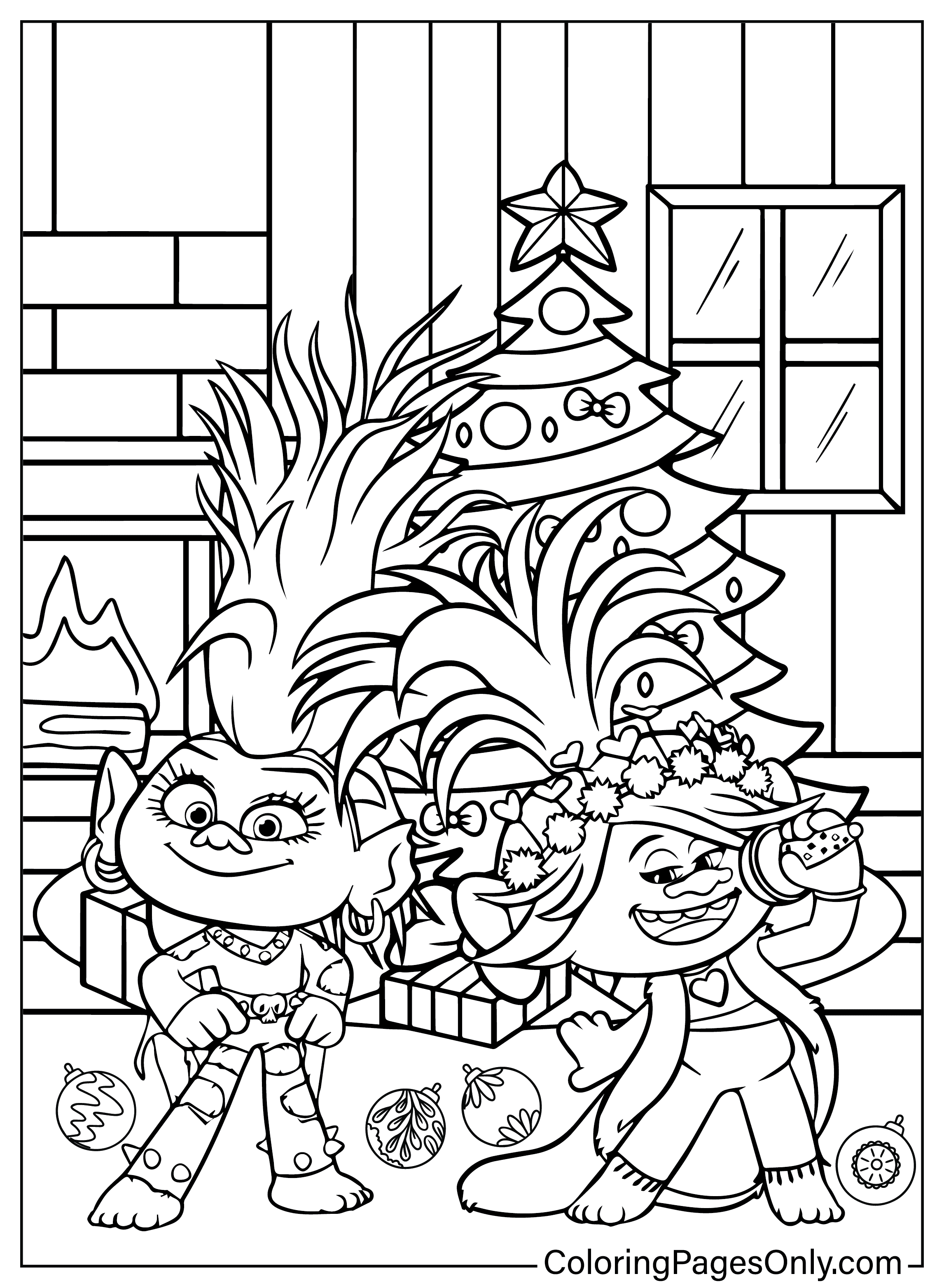 Página para colorir de Trolls de Natal do desenho animado de Natal