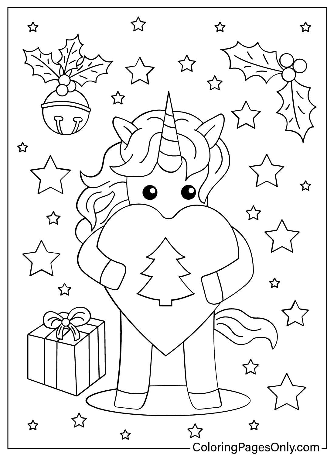 Páginas para colorear de unicornios navideños de animales navideños