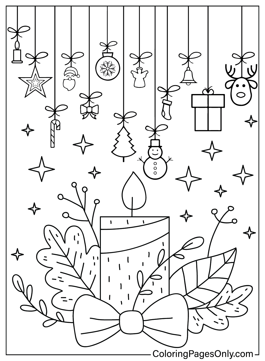 Página para colorir enfeites de Natal de enfeites de Natal