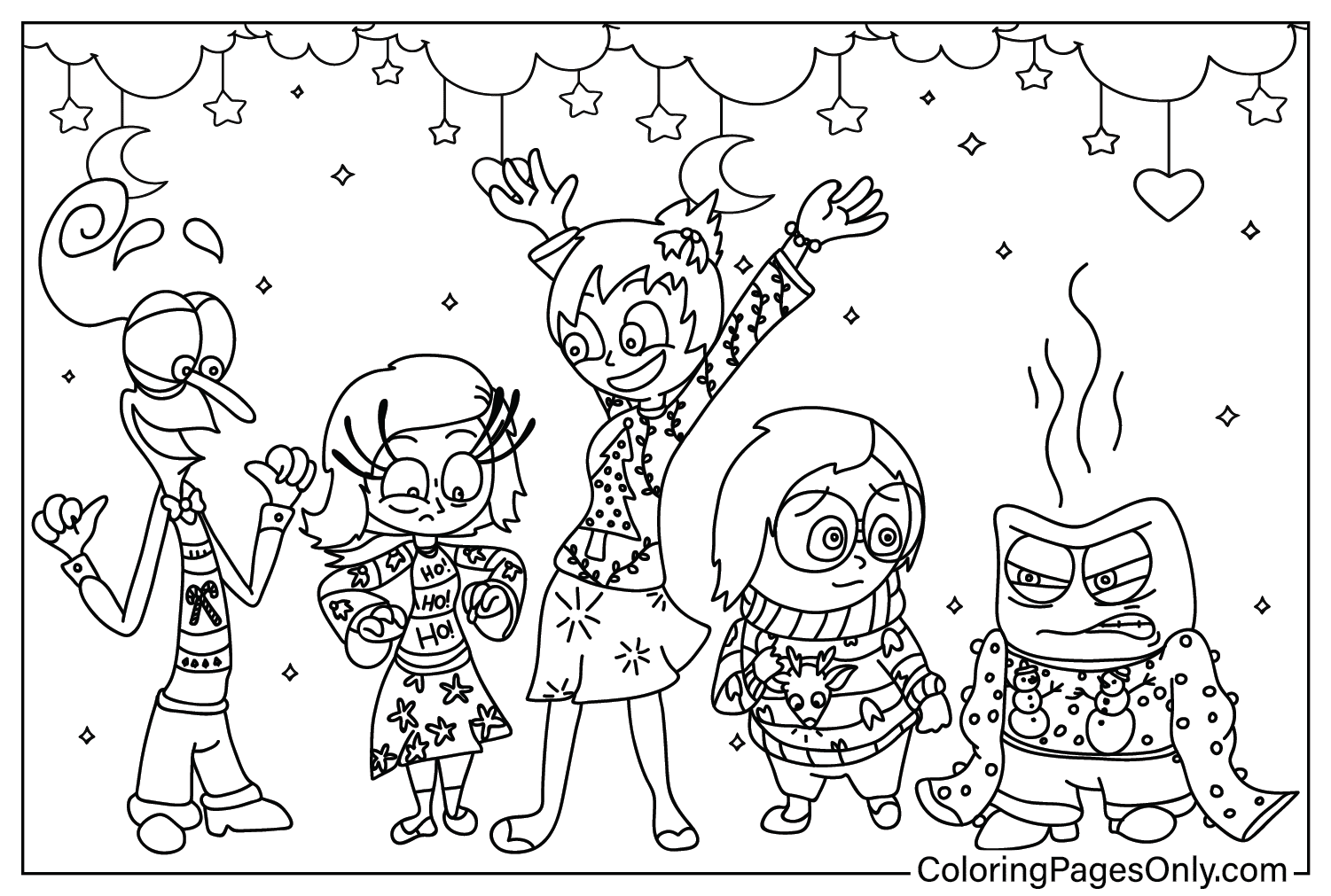 Coloring Page Five characters from Inside Out 2 from Inside Out 2