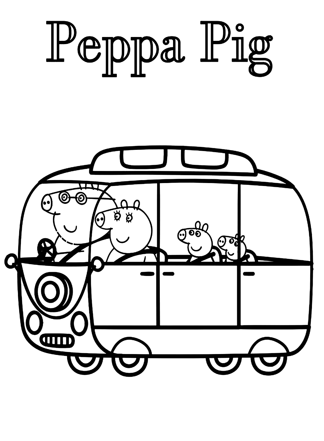Pagina da colorare Peppa Pig in macchina