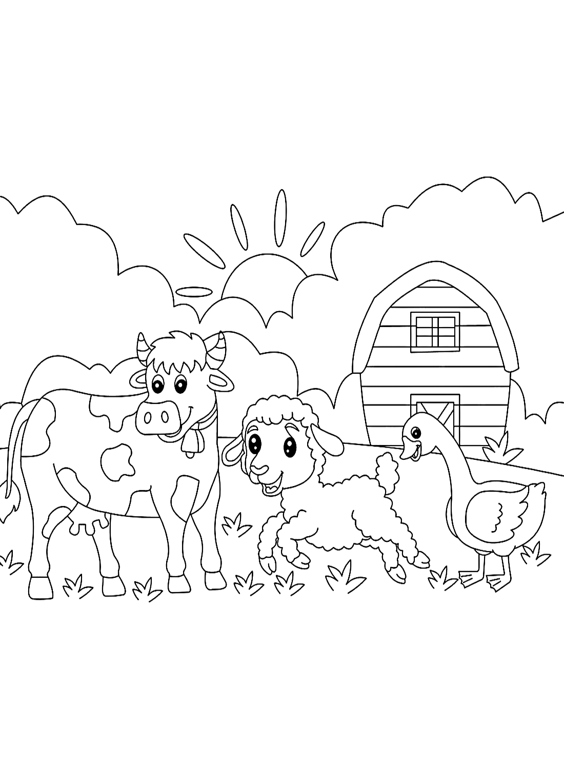 Coloring Page of Cow in The Farm