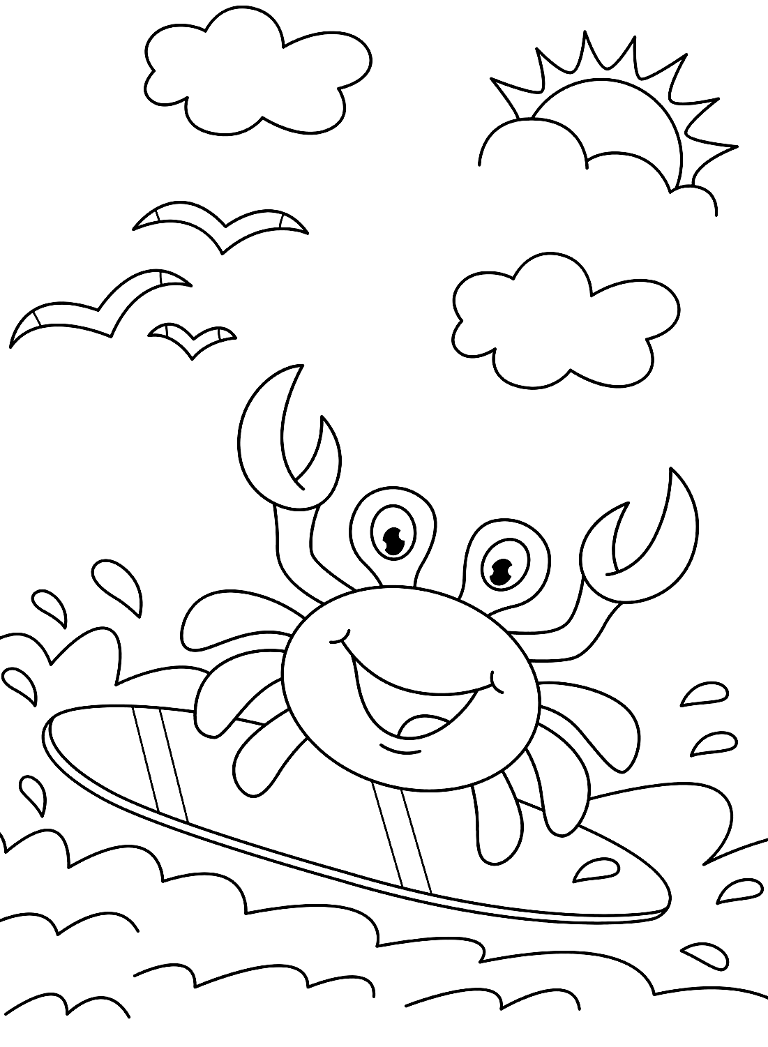 Coloring Page of Crabs Are Surfing