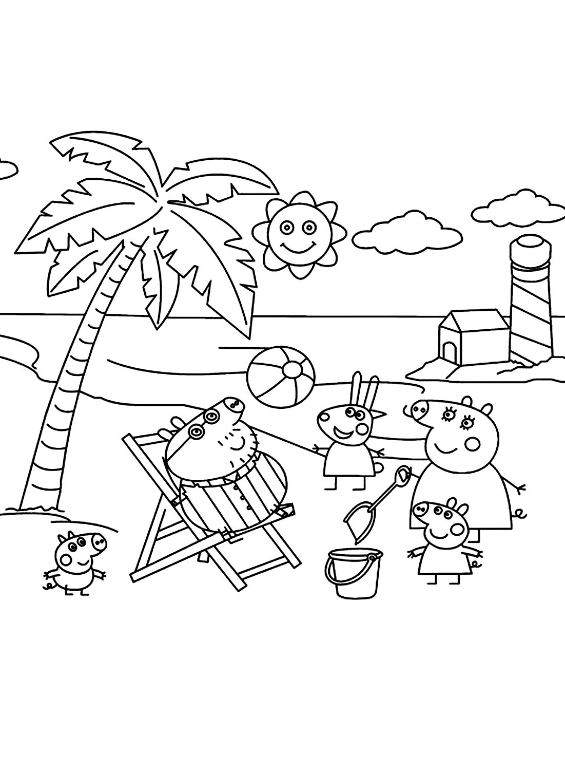 Coloring Page of Peppga Pig’s Family in Beach