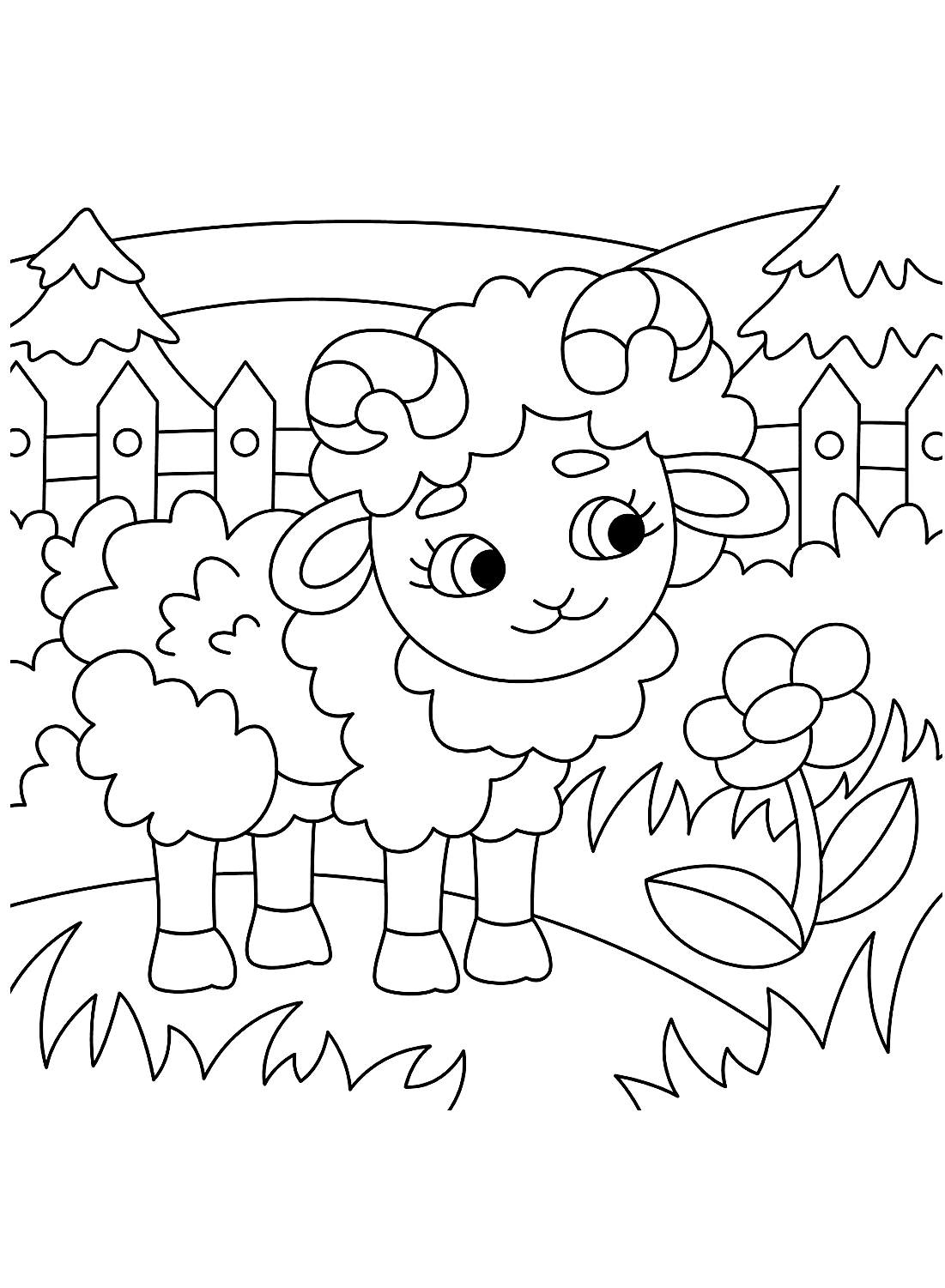 Coloriage de moutons dans le jardin de Sheep