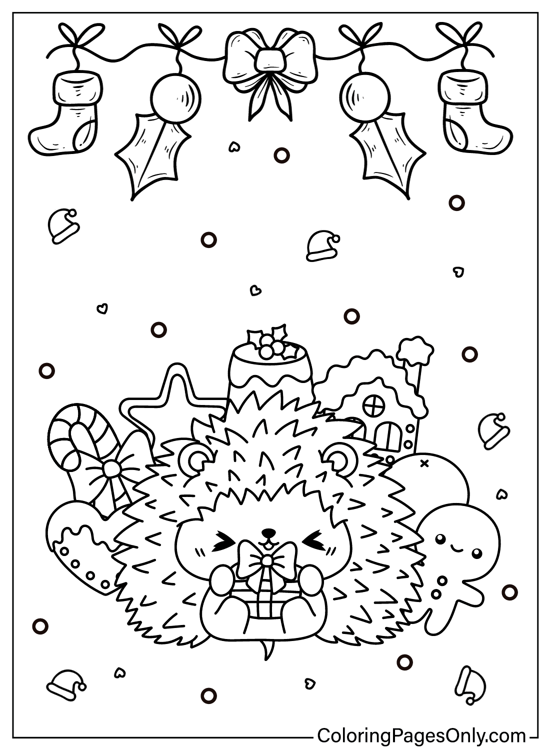 Dibujos para colorear Erizo navideño de Animales navideños