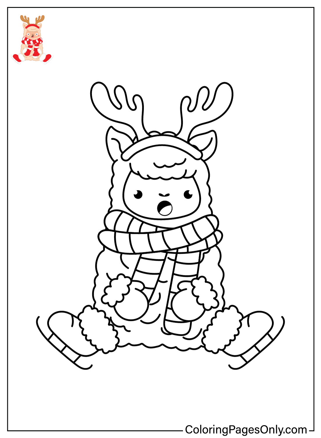 Desenhos para colorir Lhama de Natal livre de animais de Natal