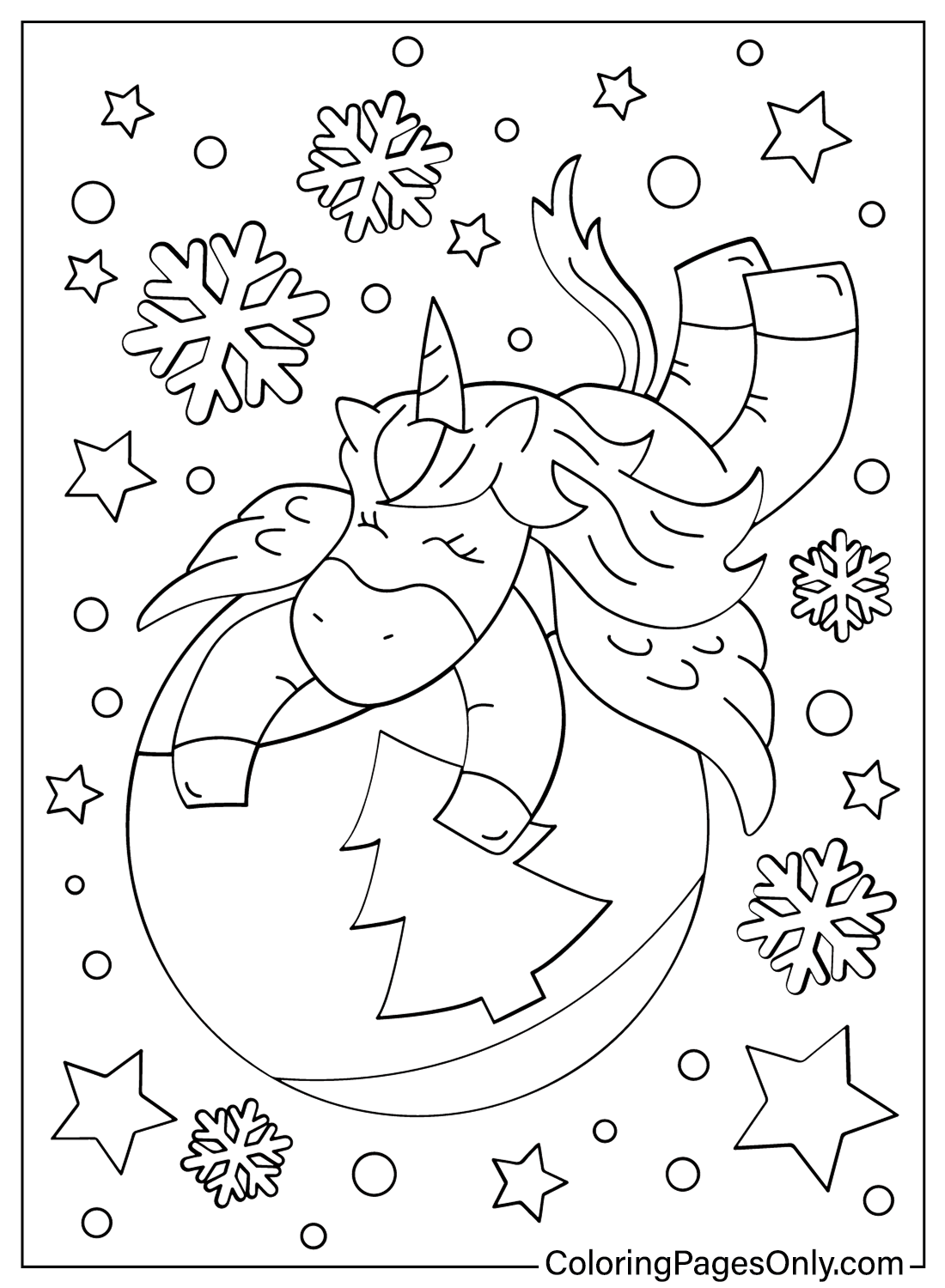 Desenhos para colorir Unicórnio de Natal para imprimir