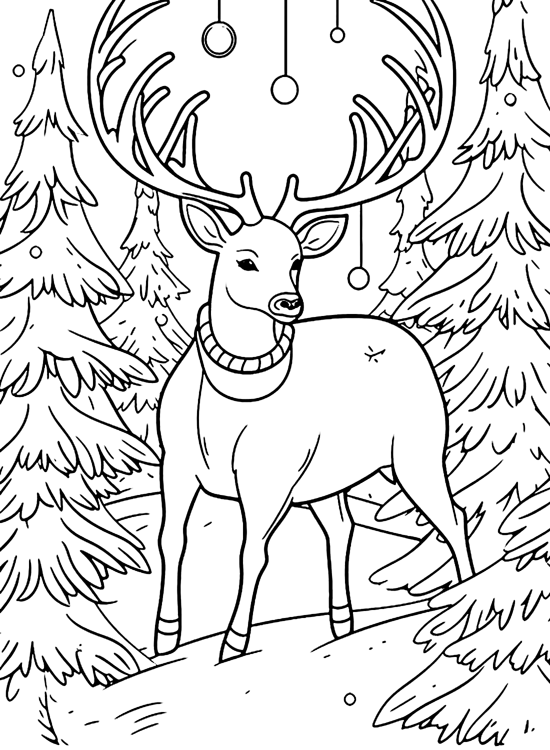 Coloring Pages of Deer and Winter Coloring Page