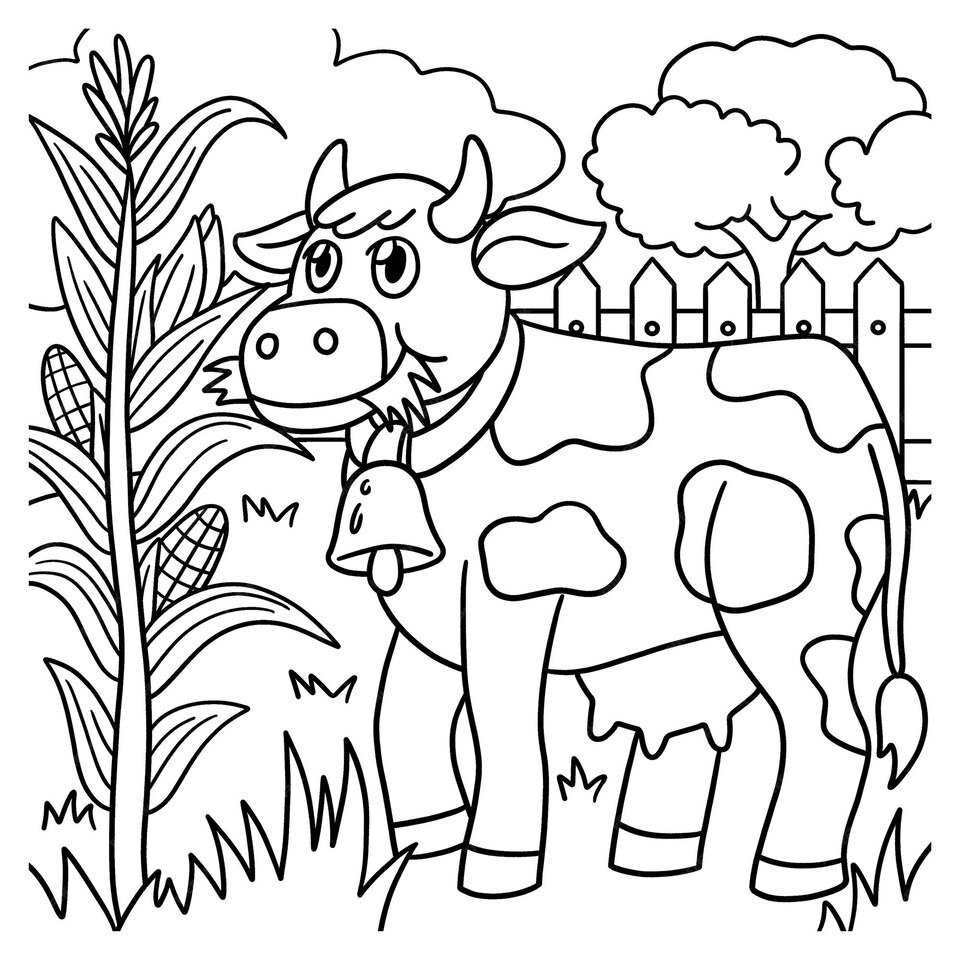 Kleurplaat Koe eet van koe