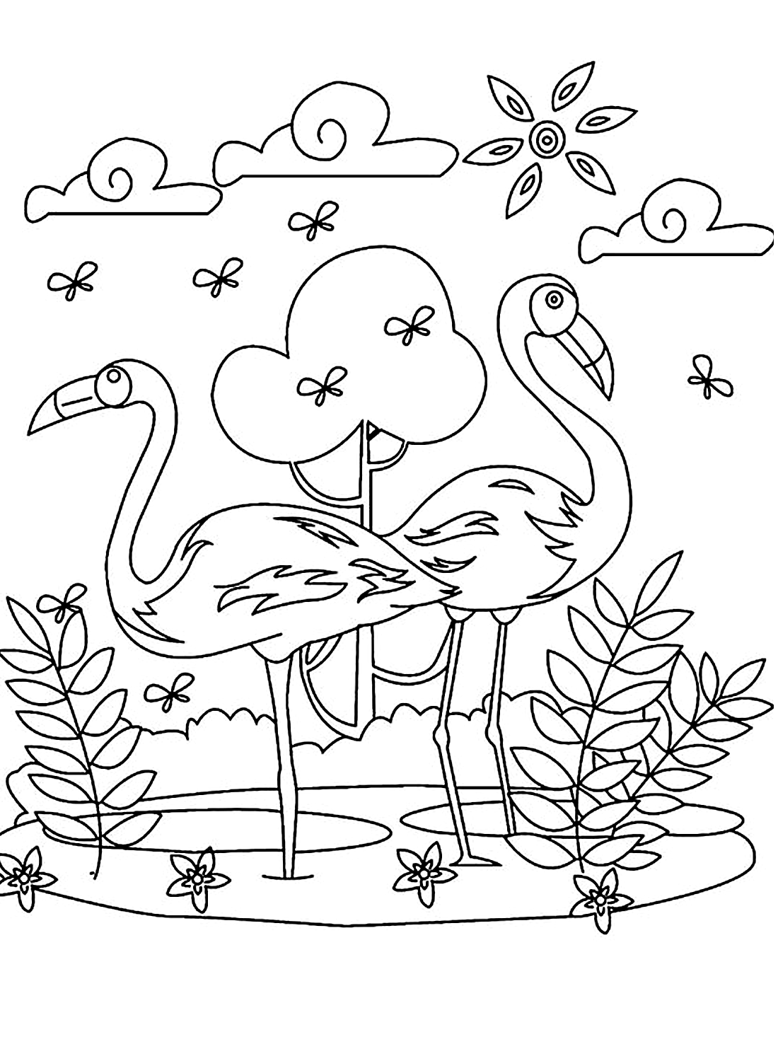 Kleurplaat Flamingo kleurplaat