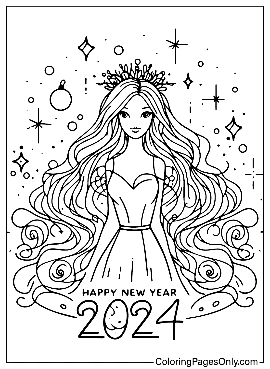 Coloring Sheet Happy New Year 2024