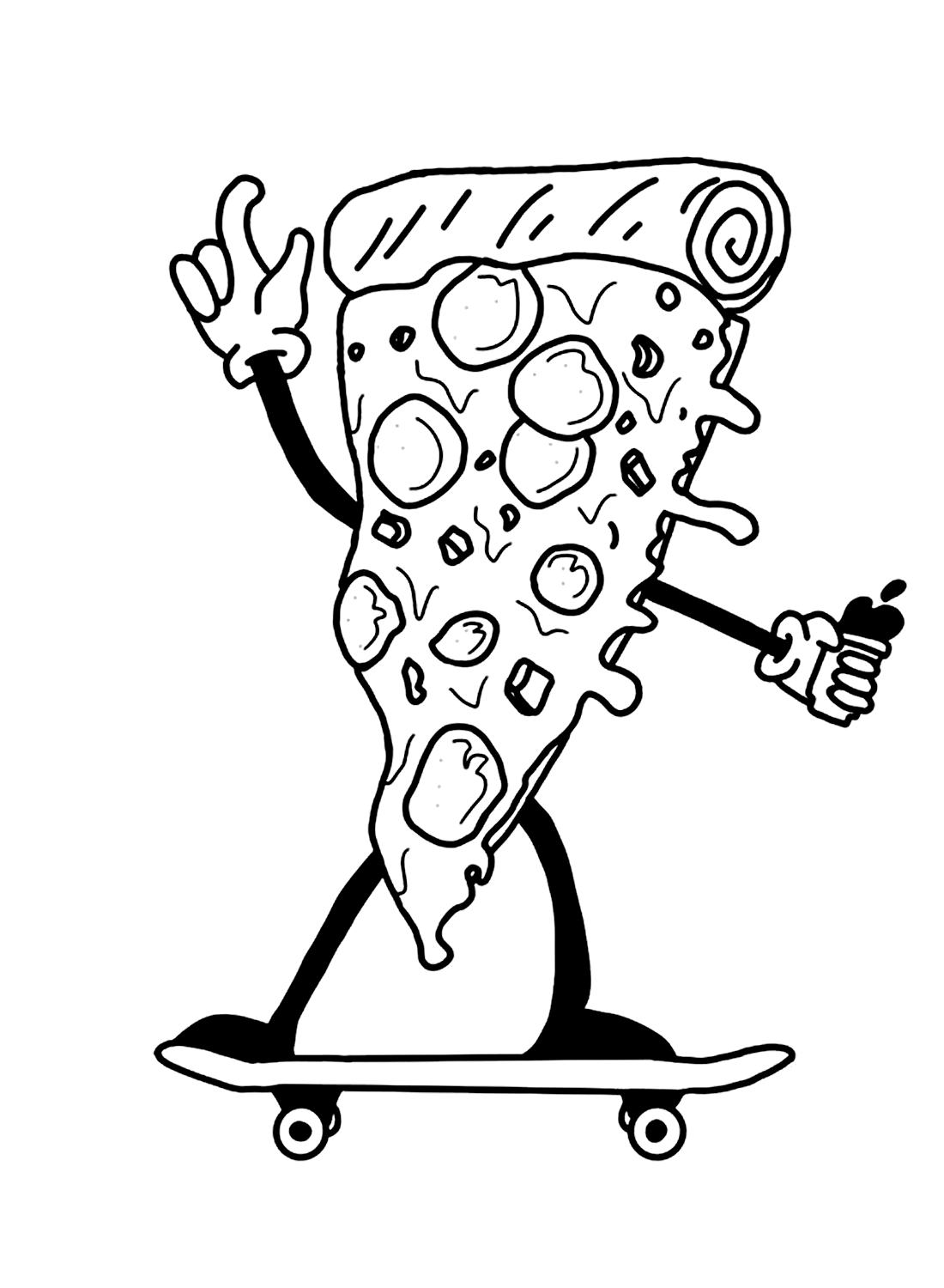 Hoja para colorear Patinando pizza de Pizza
