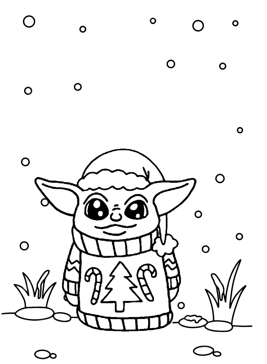 Kleurplaat van Baby Yoda Kerstman van Baby Yoda