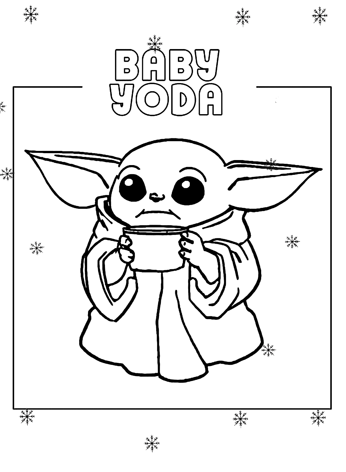 Folha para colorir do bebê fofo Yoda
