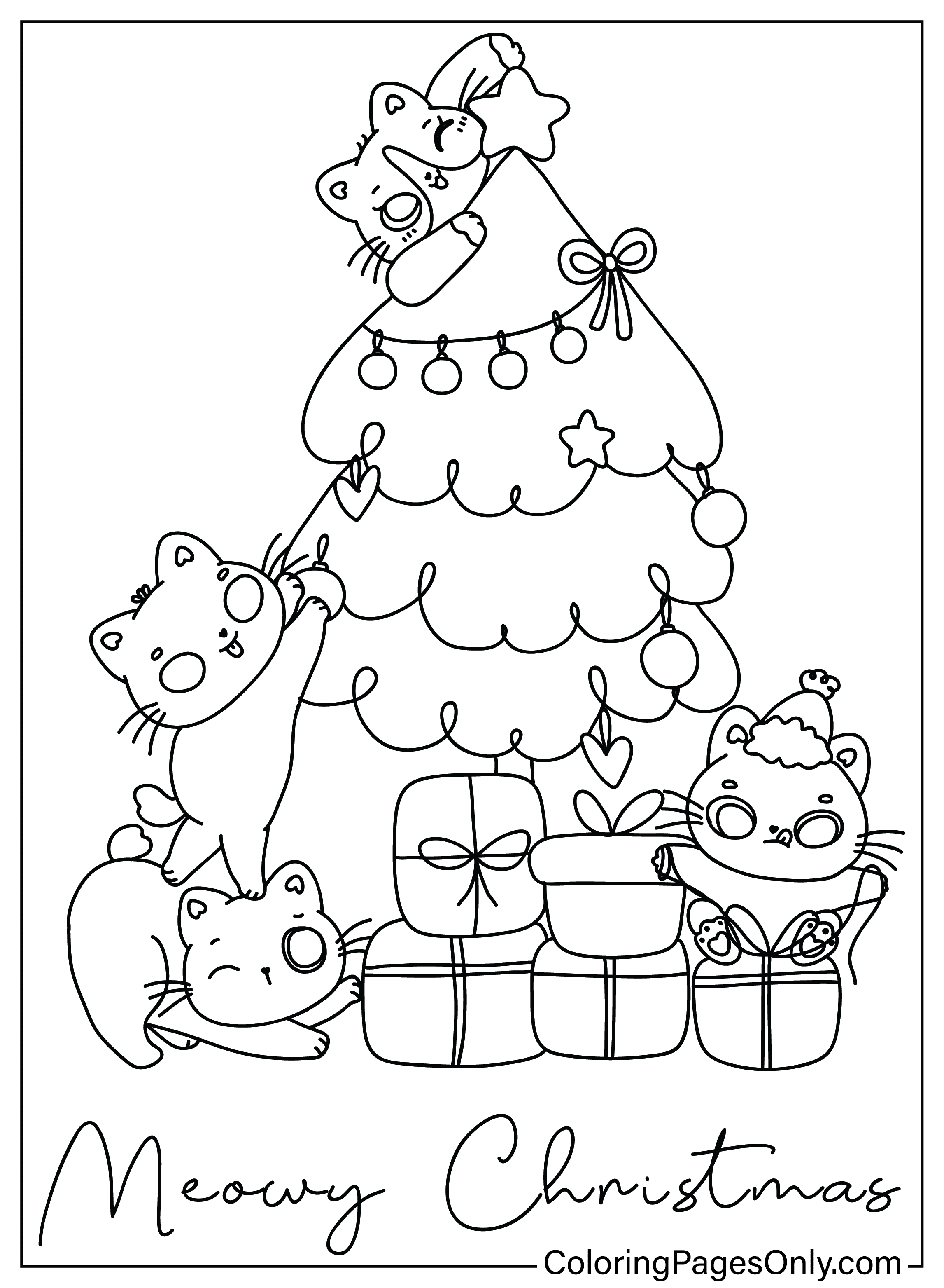 Coloriage de Noël avec un chat mignon gratuit à partir d'animaux de Noël