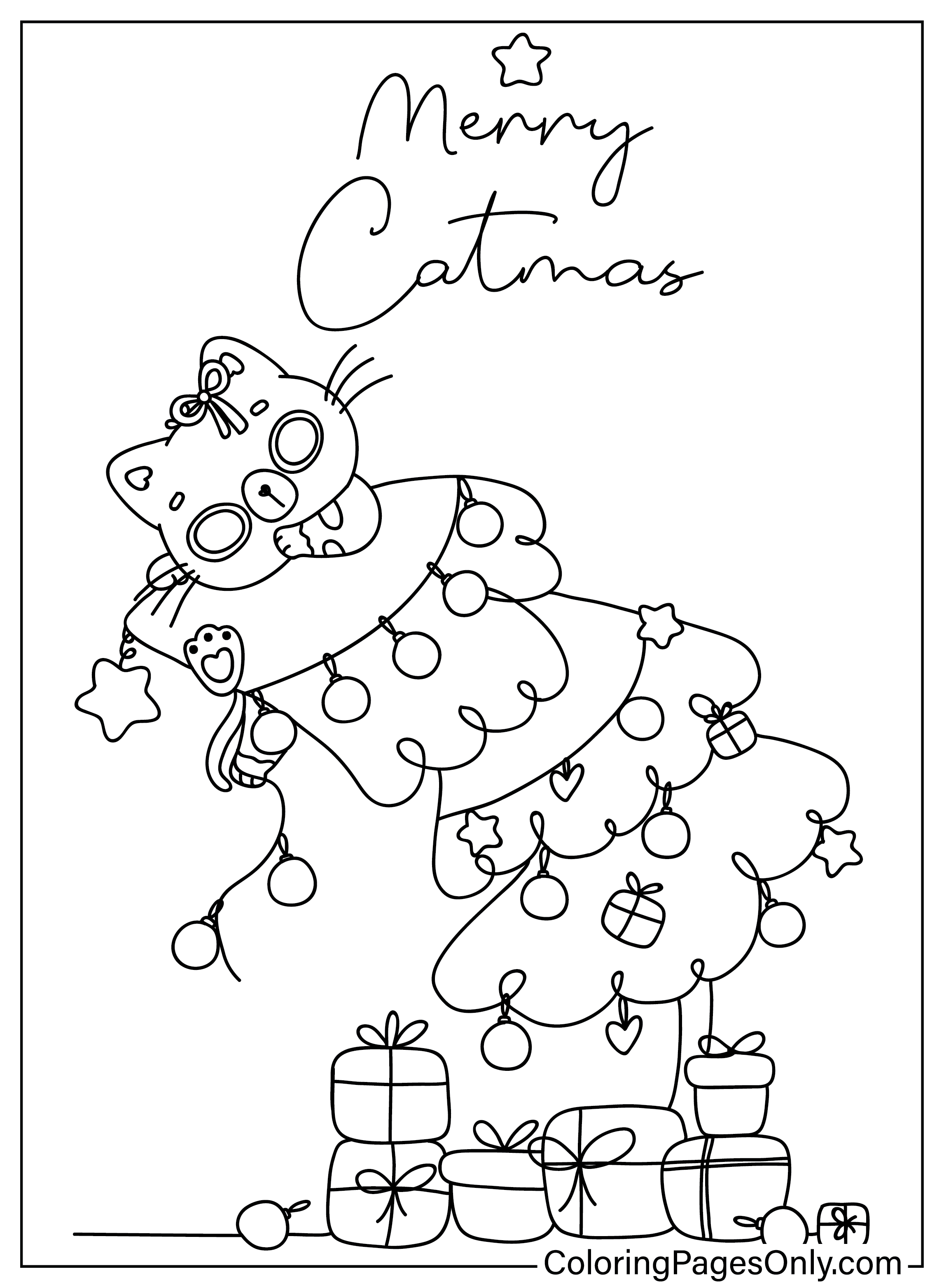 Cute Cat Christmas Coloring Page