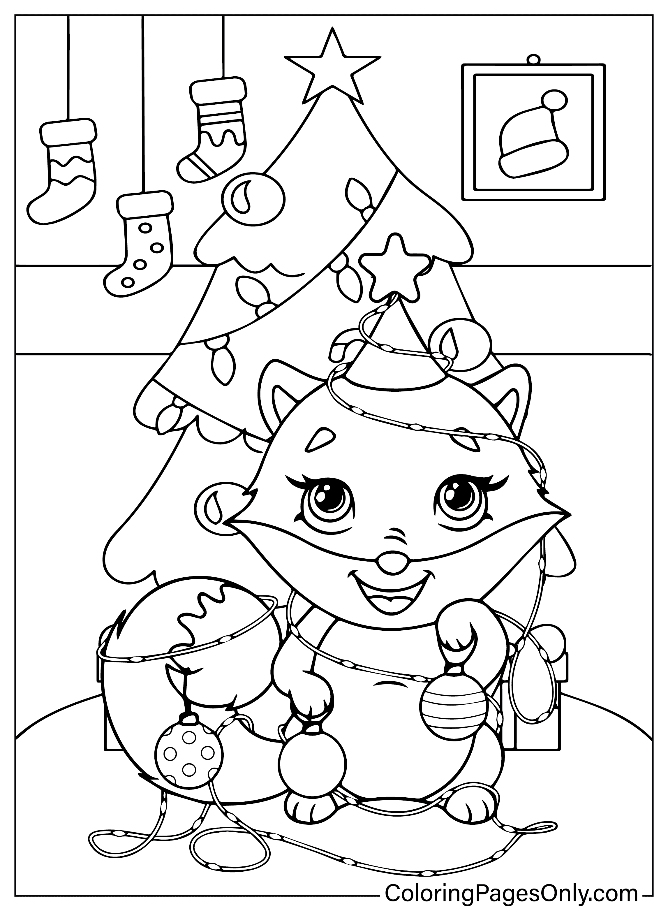 Linda página para colorear de Navidad para imprimir gratis de animales navideños