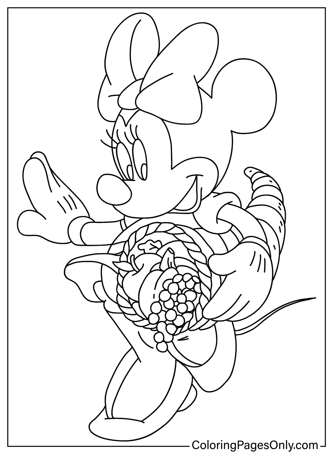 Página para colorear de Acción de Gracias de Disney Minnie de Acción de Gracias de Disney