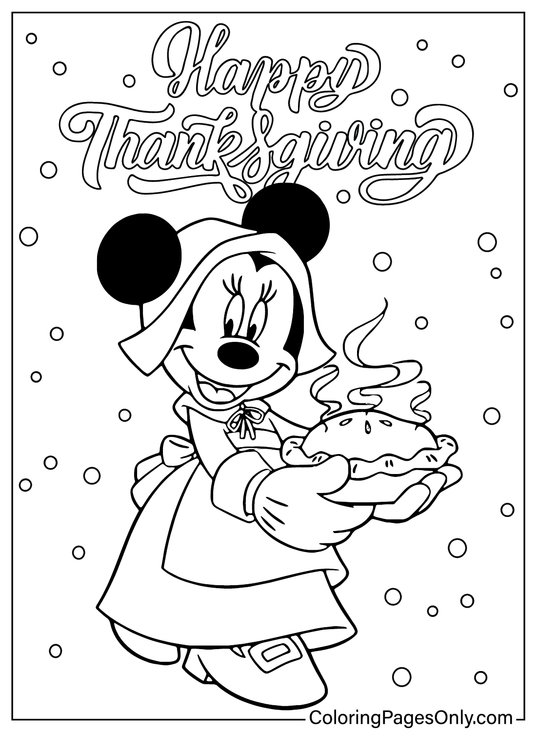 Página para colorir do Dia de Ação de Graças da Disney Minnie do Dia de Ação de Graças da Disney
