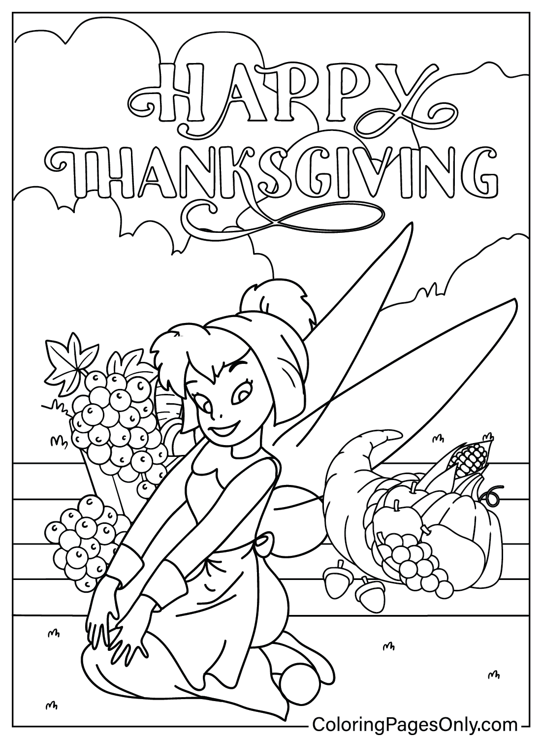 Página para colorir do Dia de Ação de Graças da Disney Tinker Bell, de I Am Thankful For