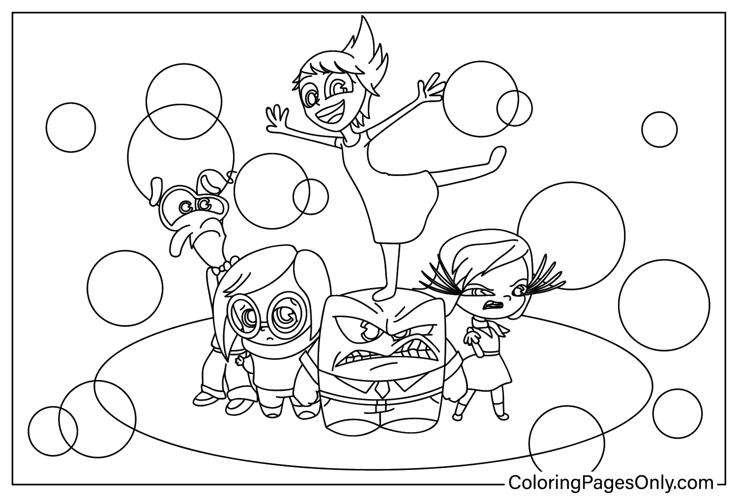 Five characters from Inside Out 2 Color Page from Inside Out 2
