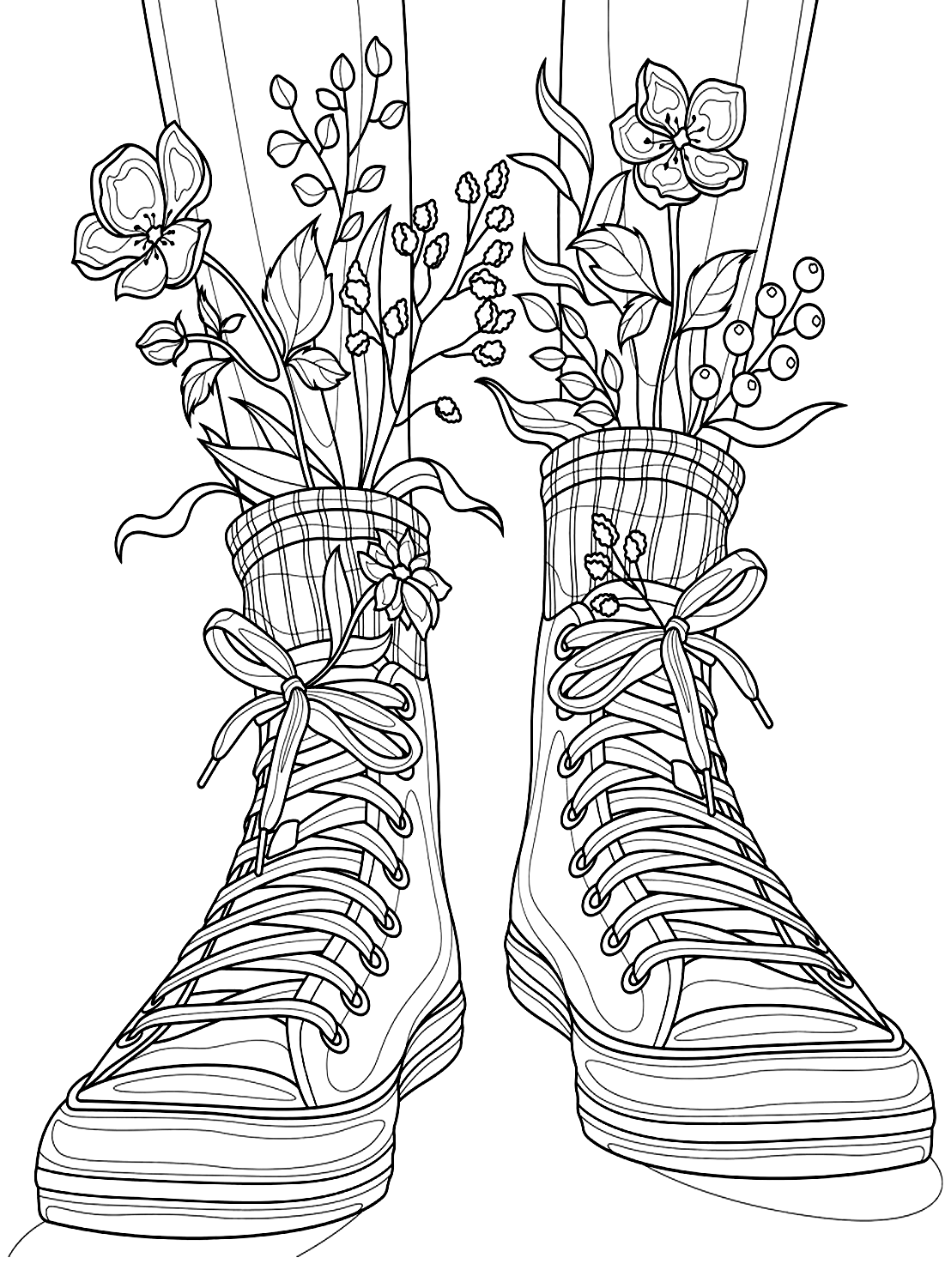 Página de cores de sapatos de flores em sapatos