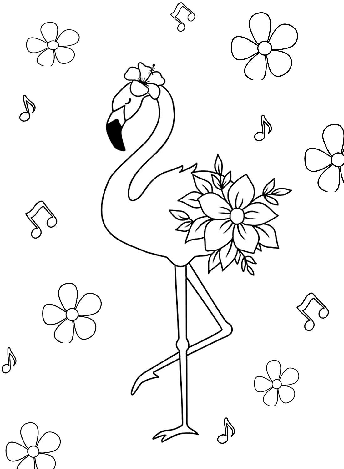 Foglio con fiori e fenicotteri di Flamingo