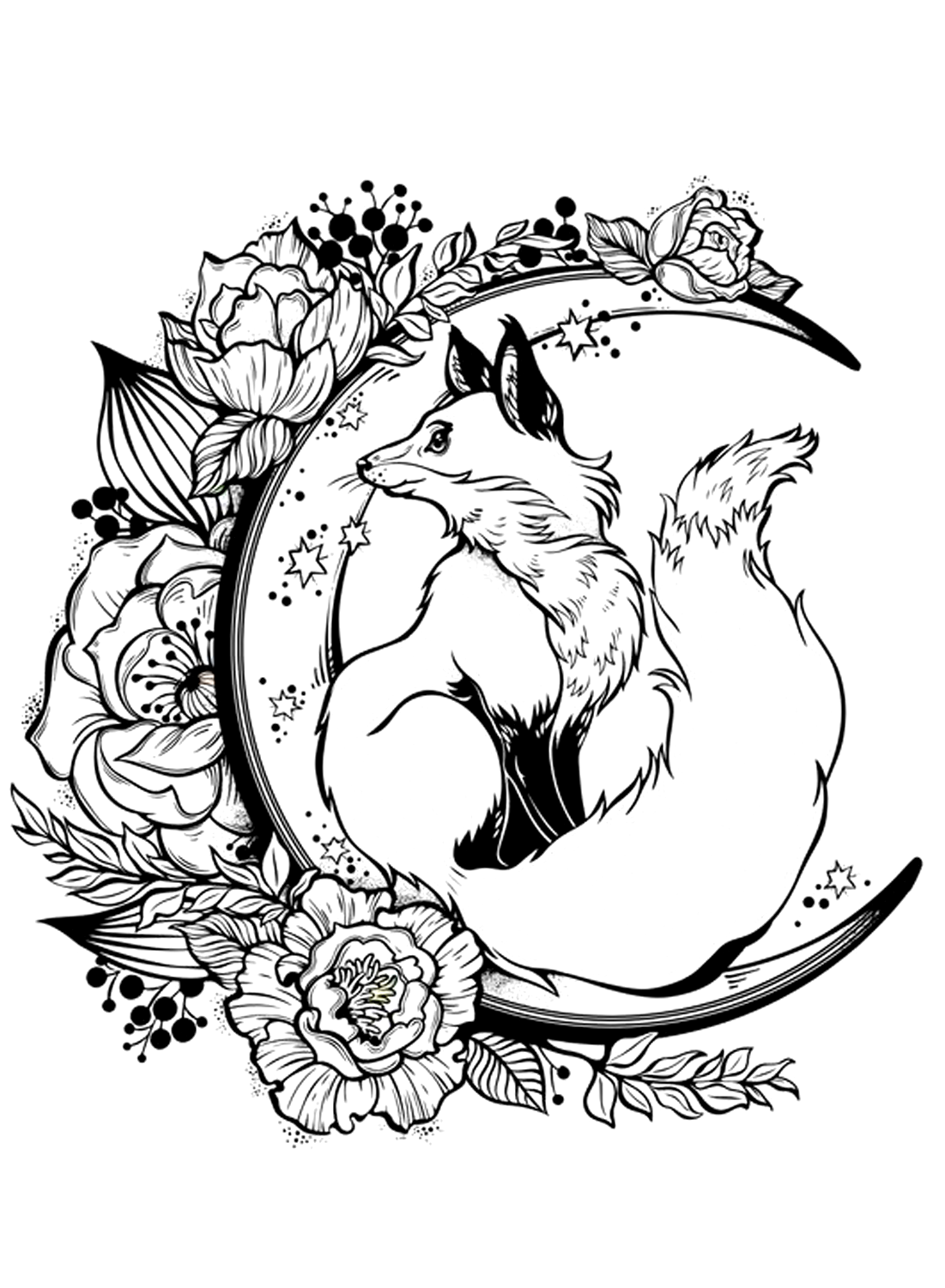 Folha para colorir de raposa e flores da Fox