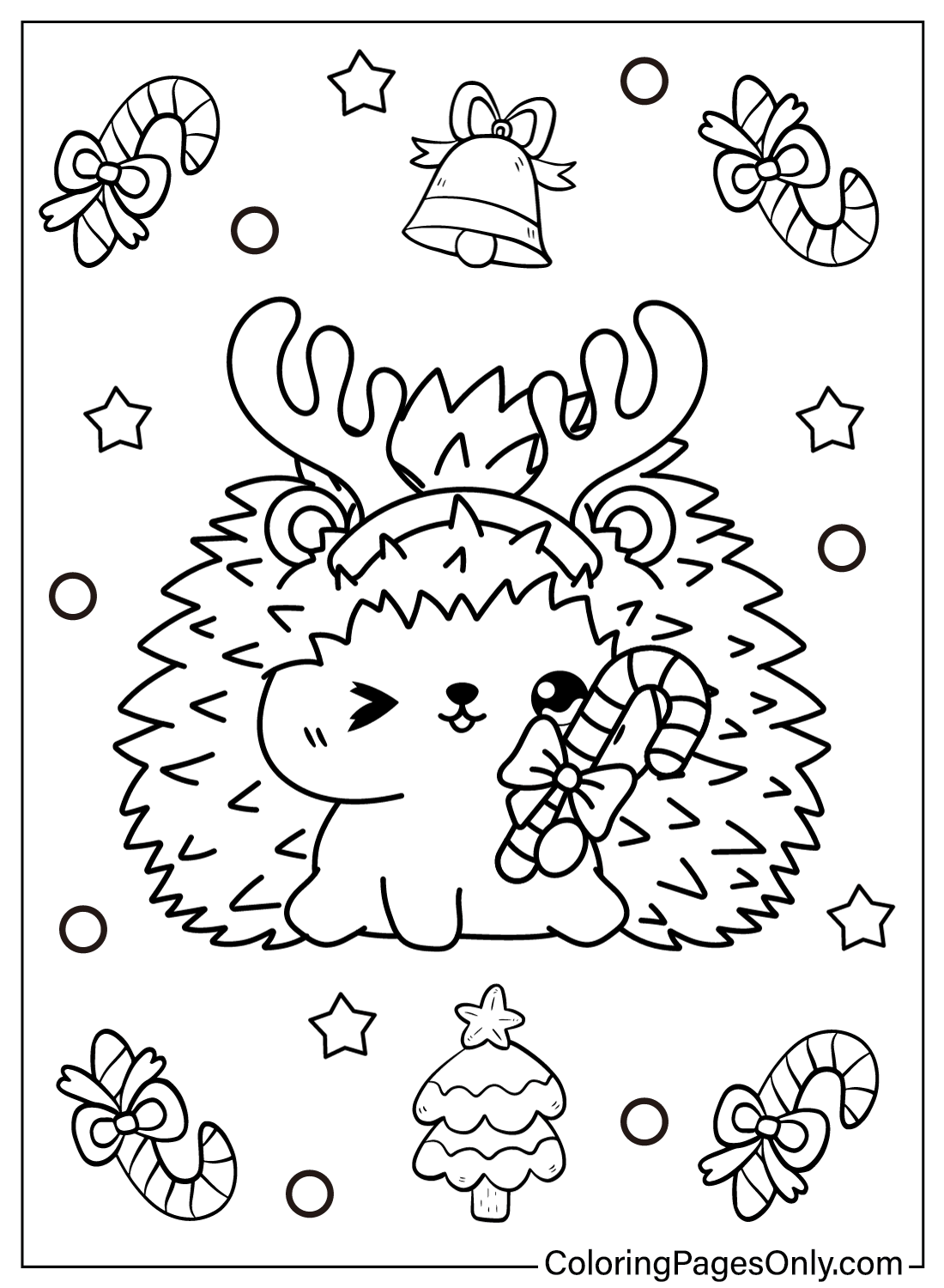 Páginas para colorir de ouriço de Natal grátis