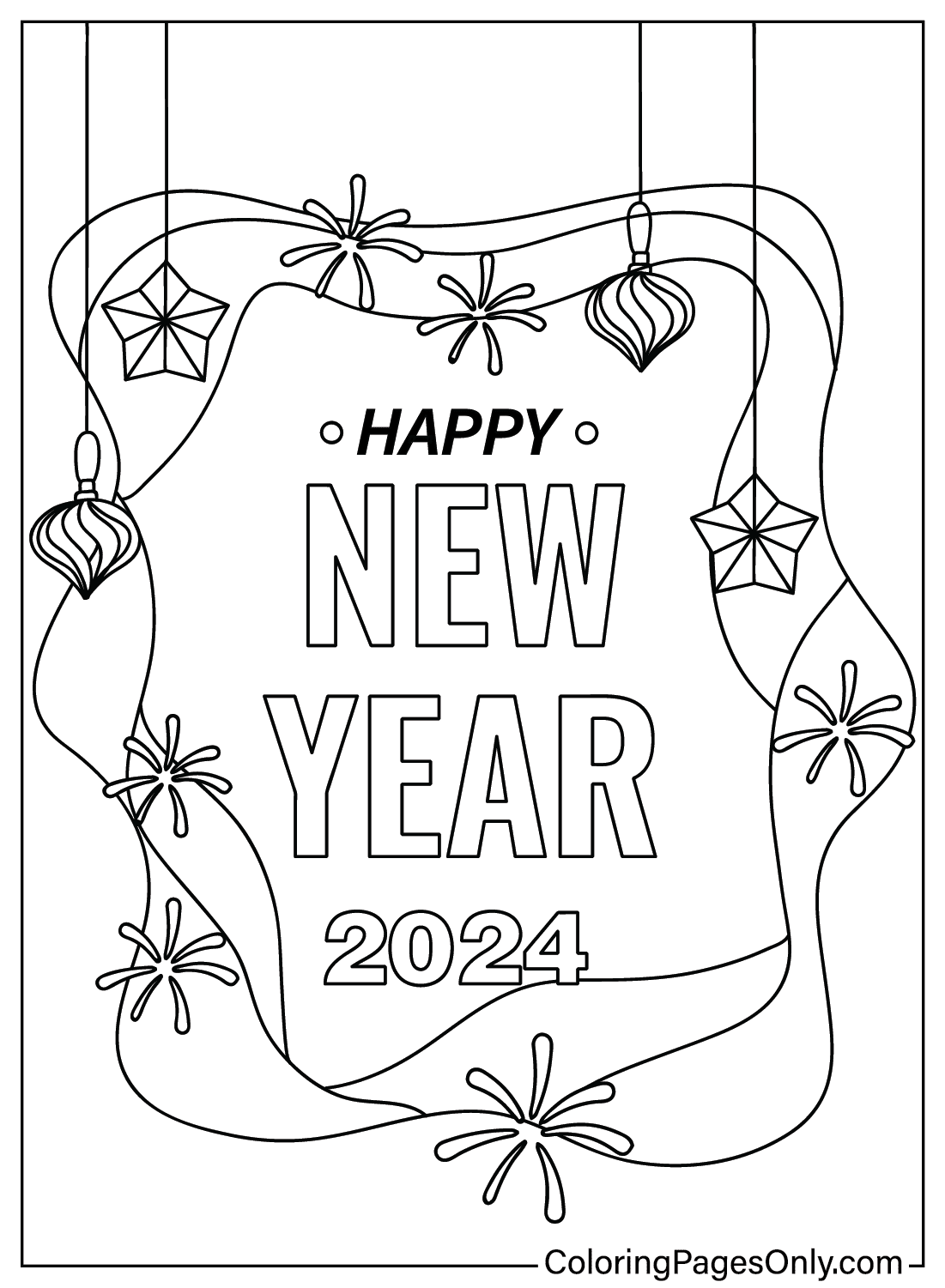 Free Happy New Year 2024 Coloring Page